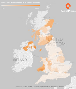 1 in 10 Petrol Stations are selling Diesel at or below the price of Unleaded